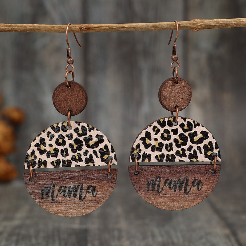 Wooden Leopard Round Shape Earrings-Teresa&#39;s Fashionista LLC