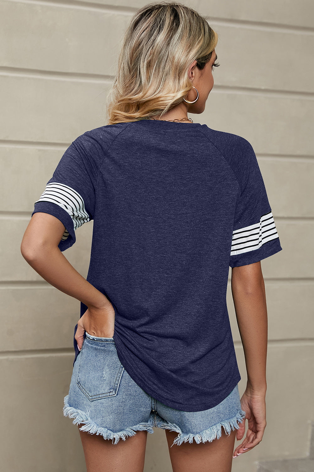 Striped Round Neck Short Sleeve T-Shirt-Teresa&#39;s Fashionista LLC