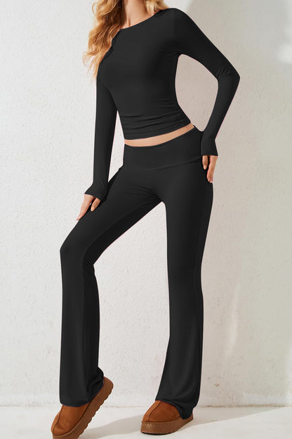 Round Neck Long Sleeve Top and Pants Set-Teresa&#39;s Fashionista LLC