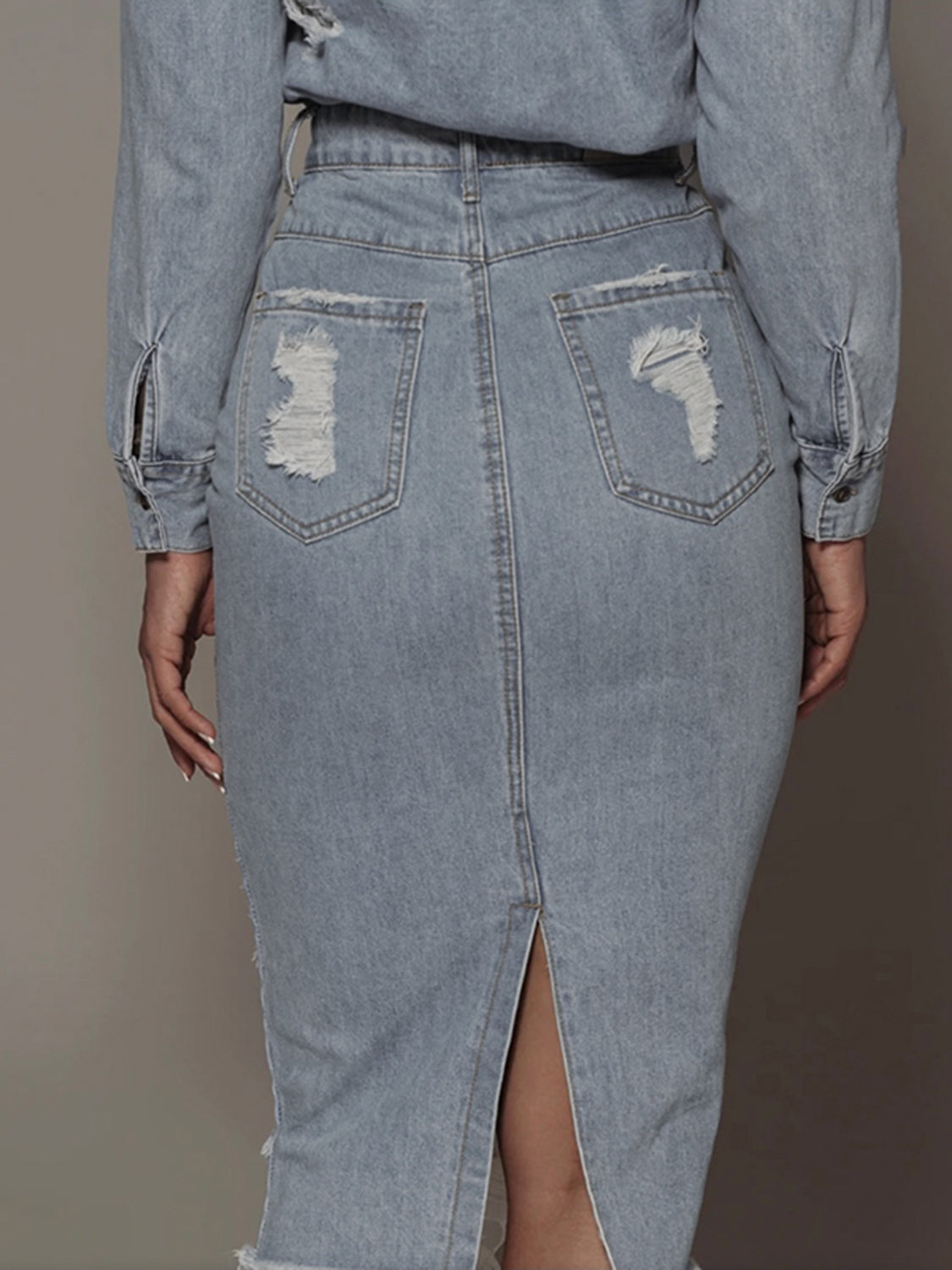 Distressed Slit Denim Skirt-Teresa&#39;s Fashionista LLC