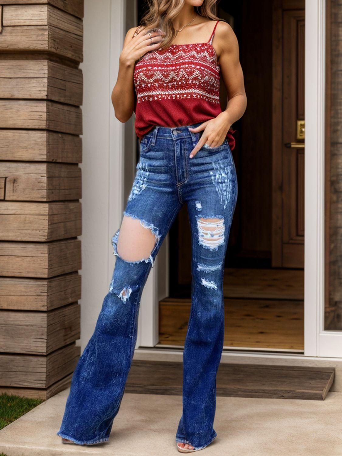 Raw Hem Distressed Bootcut Jeans-Teresa&#39;s Fashionista LLC