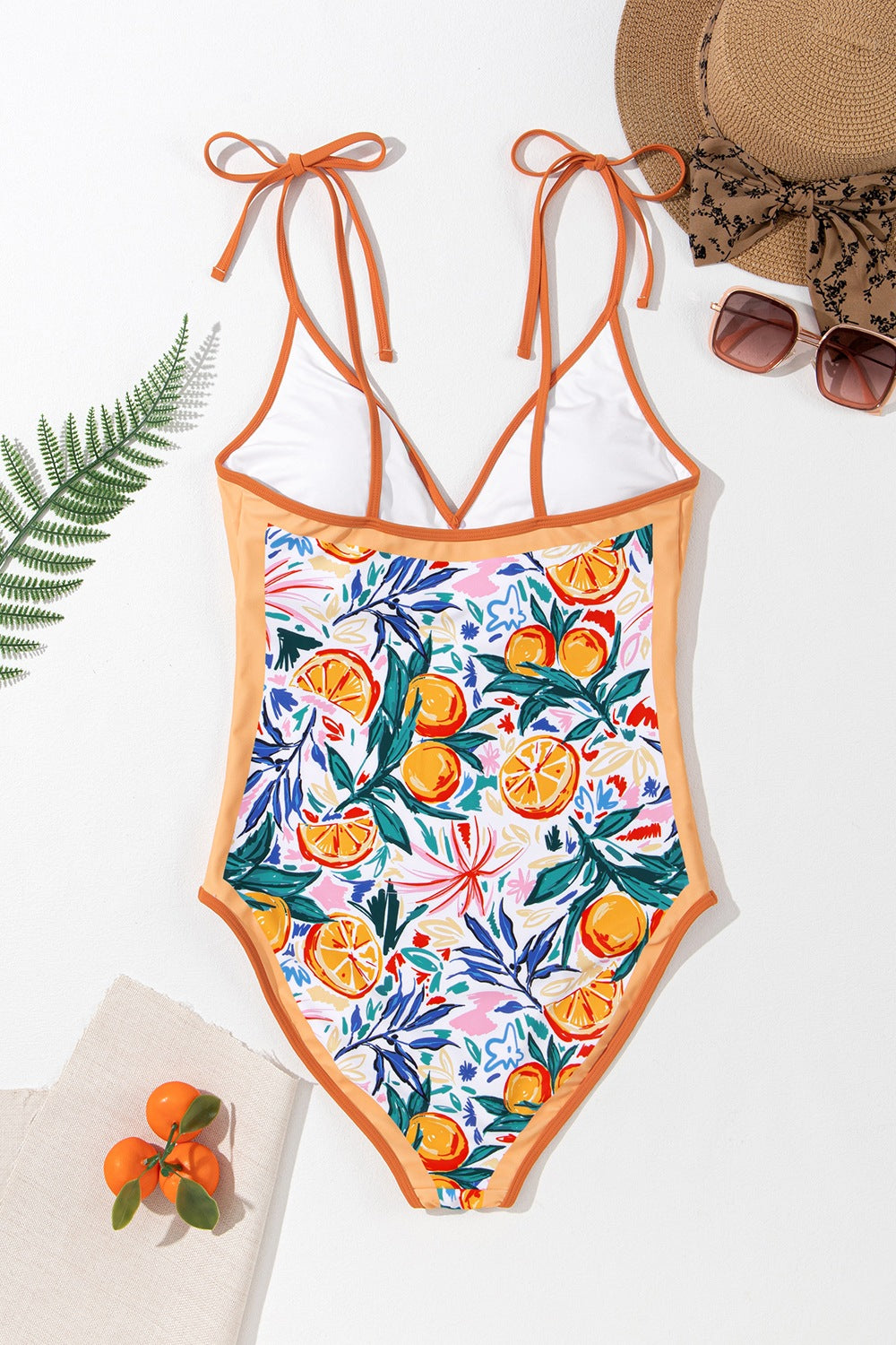 Printed V-Neck Tie Shoulder One-Piece Swimwear-Teresa&#39;s Fashionista LLC