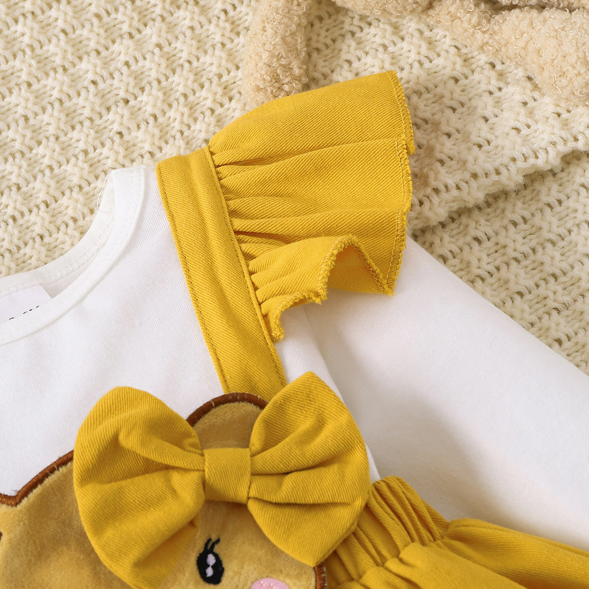 Bow Tie Skirt Bear Detail Round Neck Dress-Teresa&#39;s Fashionista LLC