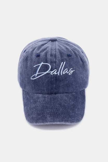 Zenana Washed DALLAS Embroidered Baseball Cap-Teresa&#39;s Fashionista LLC