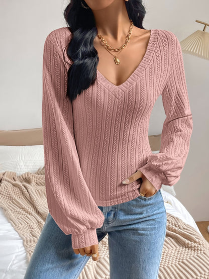 V-Neck Long Sleeve T-Shirt-Teresa&#39;s Fashionista LLC