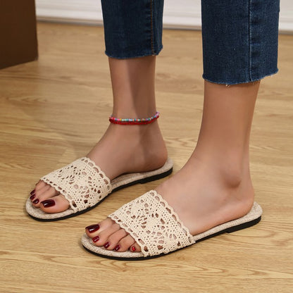 Lace Open Toe Flat Sandals-Teresa&#39;s Fashionista LLC