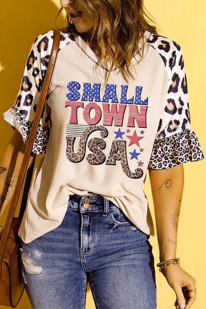 SMALL TOWN USA Graphic Leopard V-Neck Top-Teresa&#39;s Fashionista LLC