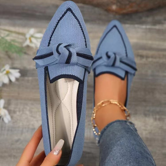 Bow Contrast Trim Point Toe Loafers-Teresa&#39;s Fashionista LLC