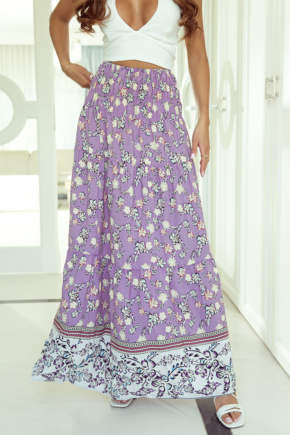 Tiered Printed Elastic Waist Skirt-Teresa&#39;s Fashionista LLC