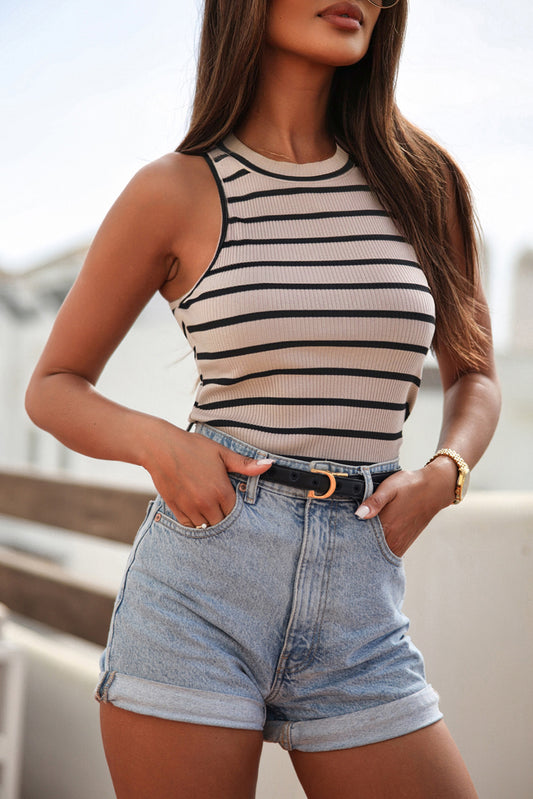 Striped Round Neck Tank-Teresa&#39;s Fashionista LLC