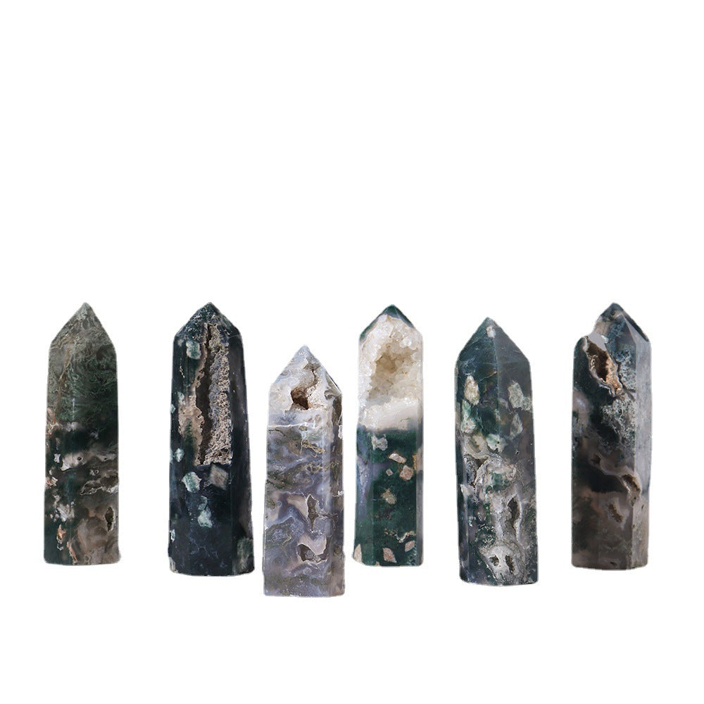 Natural Crystal Green Water Grass Agate Hole Crystal Column Hand-polished-Teresa&#39;s Fashionista LLC