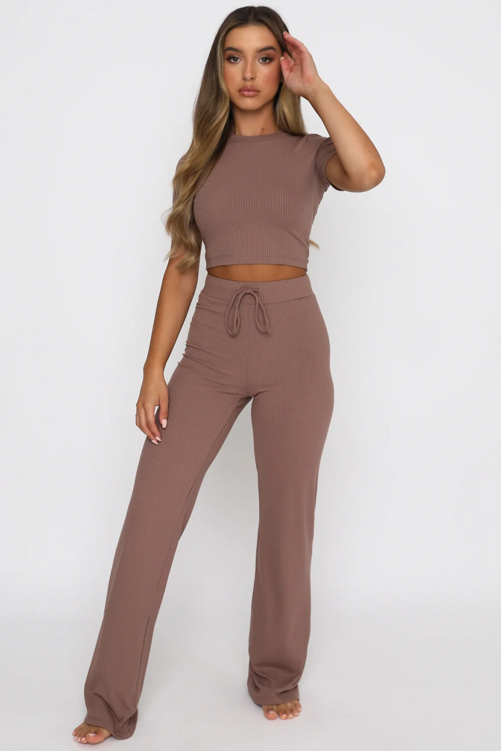 Round Neck Short Sleeve Top and Pants Set-Teresa&#39;s Fashionista LLC