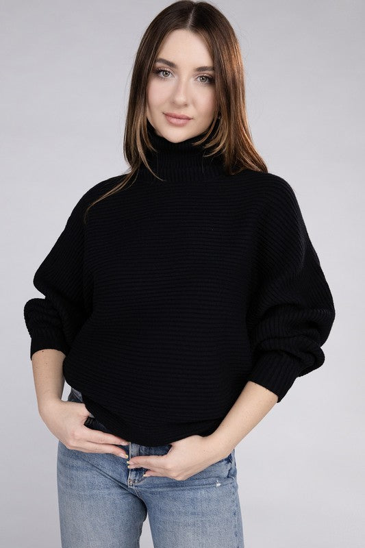 Viscose Dolman Sleeve Turtleneck Sweater-Teresa&#39;s Fashionista LLC