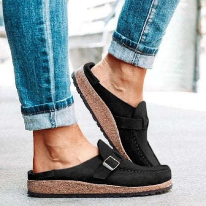 Round Toe Low Heel Buckle Loafers-Teresa&#39;s Fashionista LLC