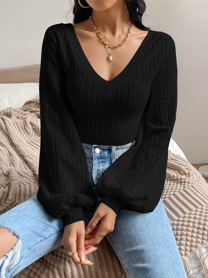 V-Neck Long Sleeve T-Shirt-Teresa&#39;s Fashionista LLC