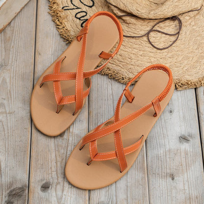 PU Leather Crisscross Flat Sandals-Teresa&#39;s Fashionista LLC