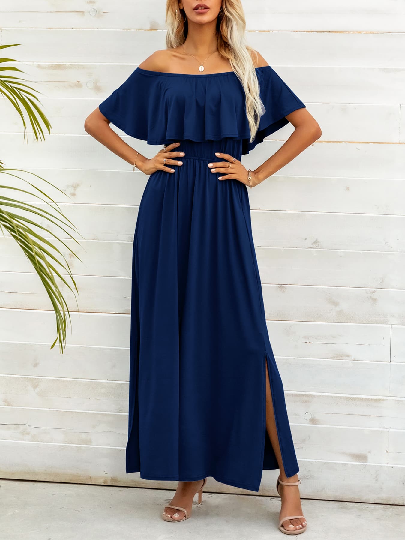 Off-Shoulder Slit Maxi Dress-Teresa&#39;s Fashionista LLC