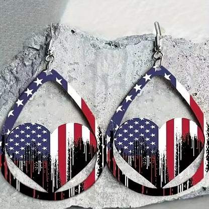 US Flag Pattern Wooden Earrings-Teresa&#39;s Fashionista LLC