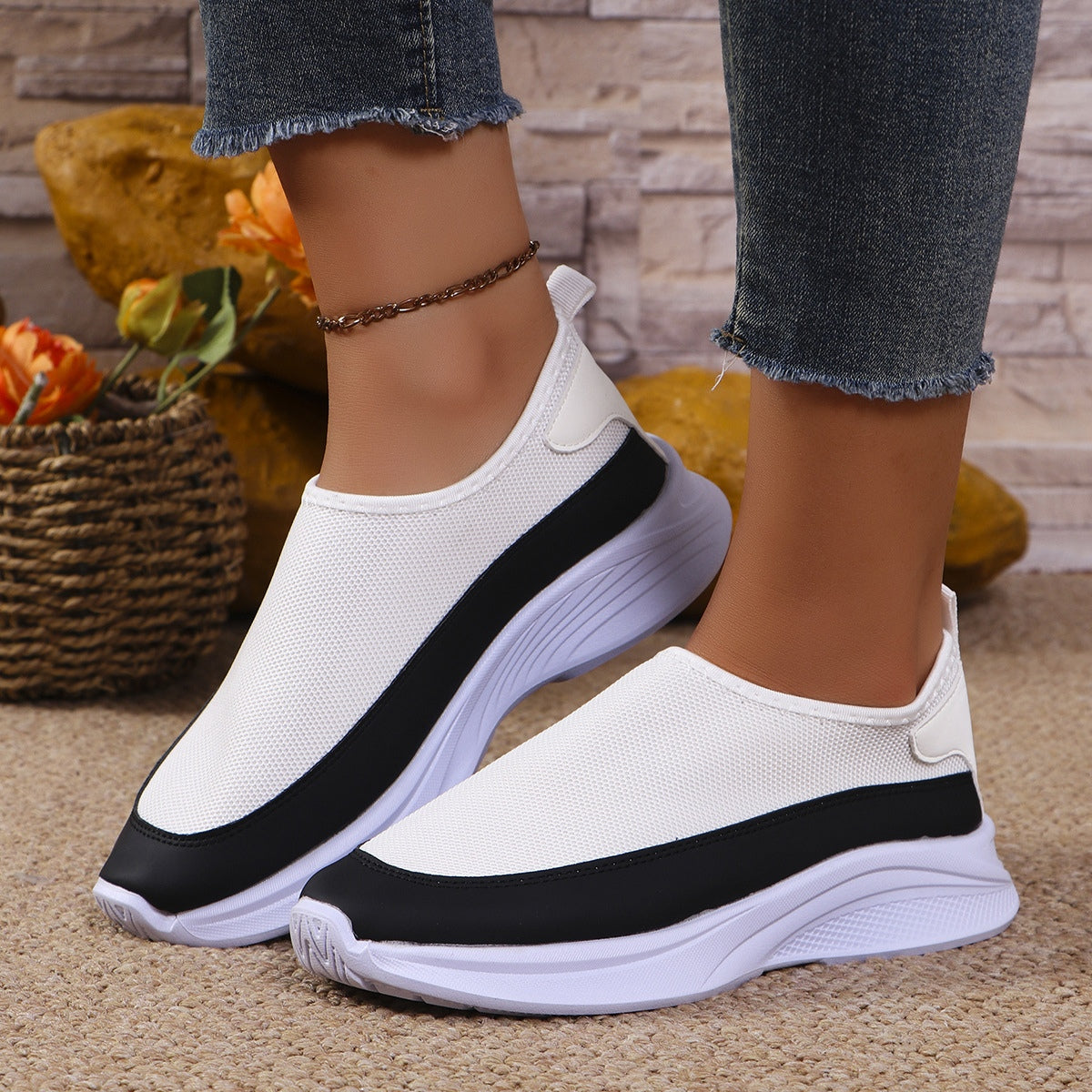 Mesh Contrast Flat Slip-Ons-Teresa&#39;s Fashionista LLC