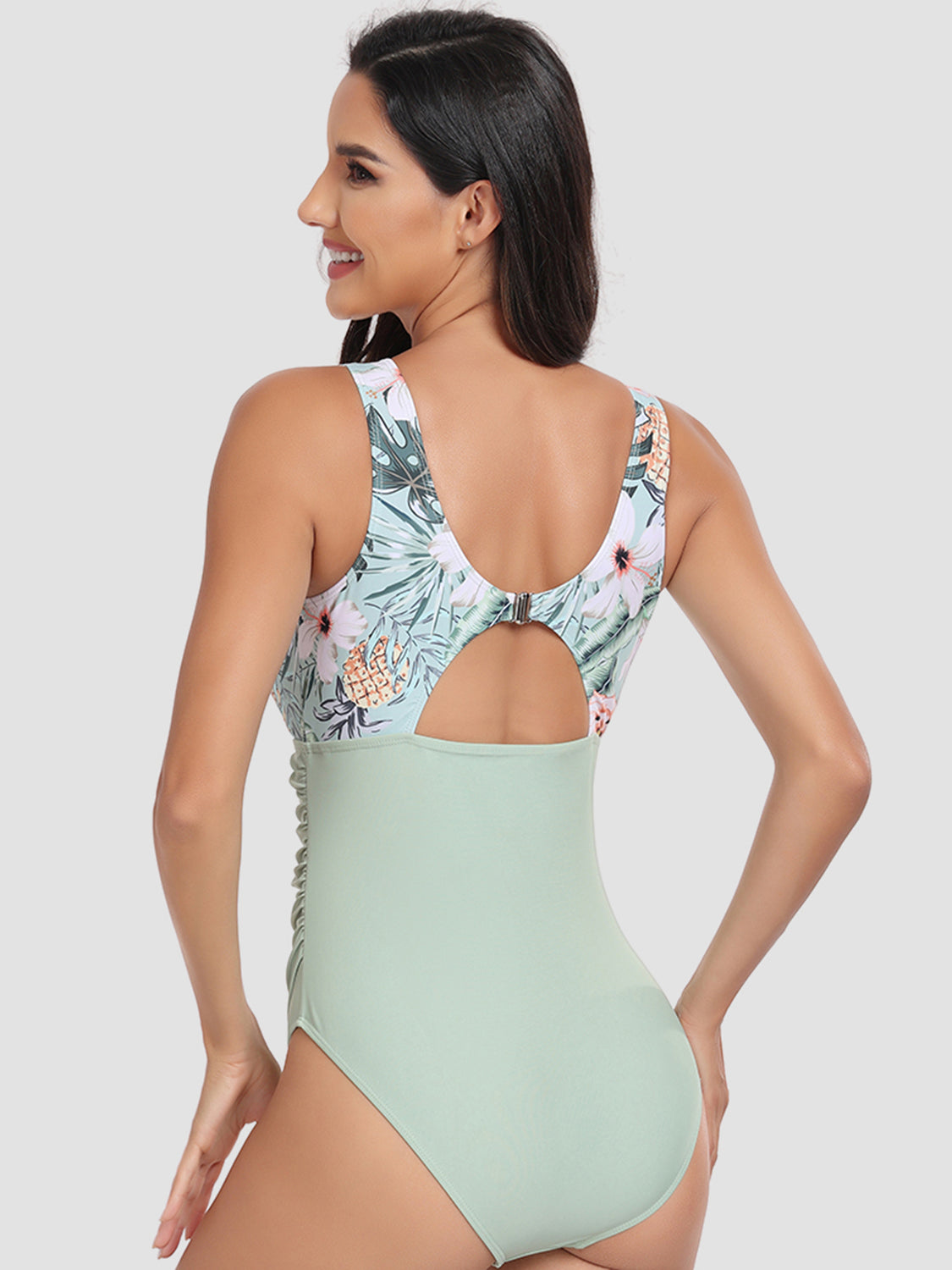 Cutout Printed Round Neck One-Piece Swimwear-Teresa&#39;s Fashionista LLC