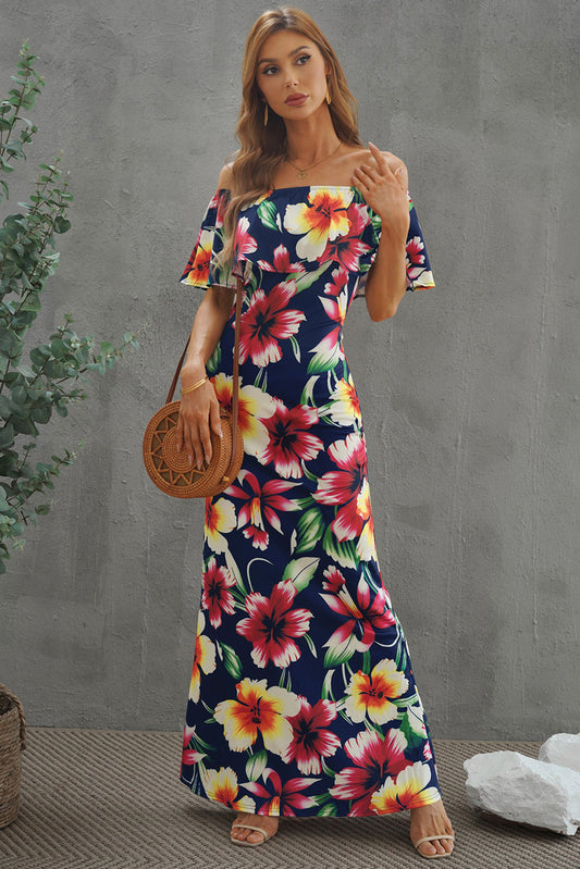 Floral Layered Off-Shoulder Maxi Dress-Teresa&#39;s Fashionista LLC