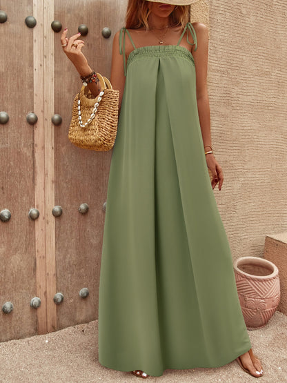 Tie-Shoulder Smocked Maxi Dress-Teresa&#39;s Fashionista LLC