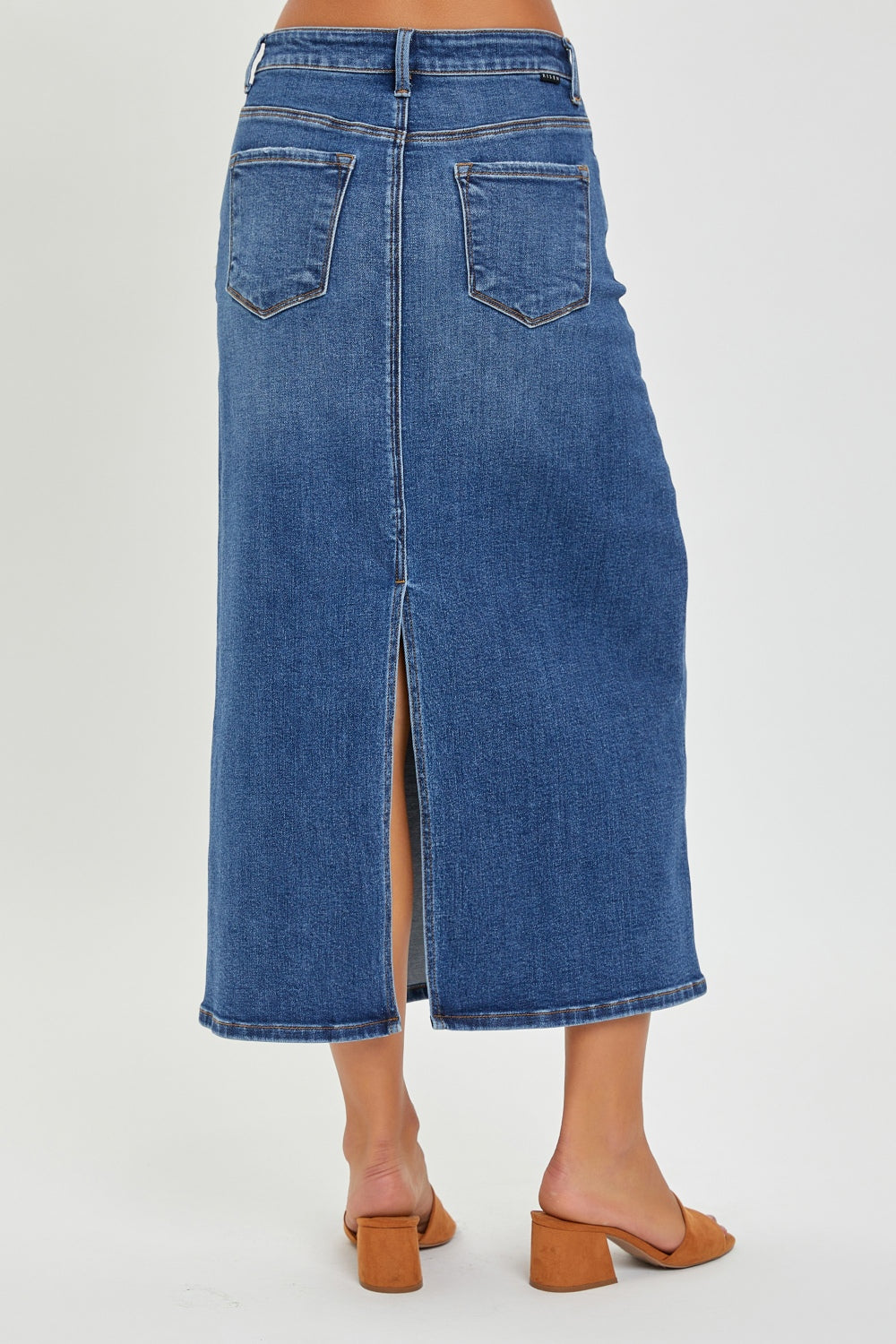 RISEN High Rise Back Slit Denim Skirt-Teresa&#39;s Fashionista LLC