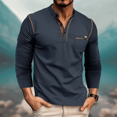 Men's Long Sleeve Color Matching Shirt-Teresa&#39;s Fashionista LLC