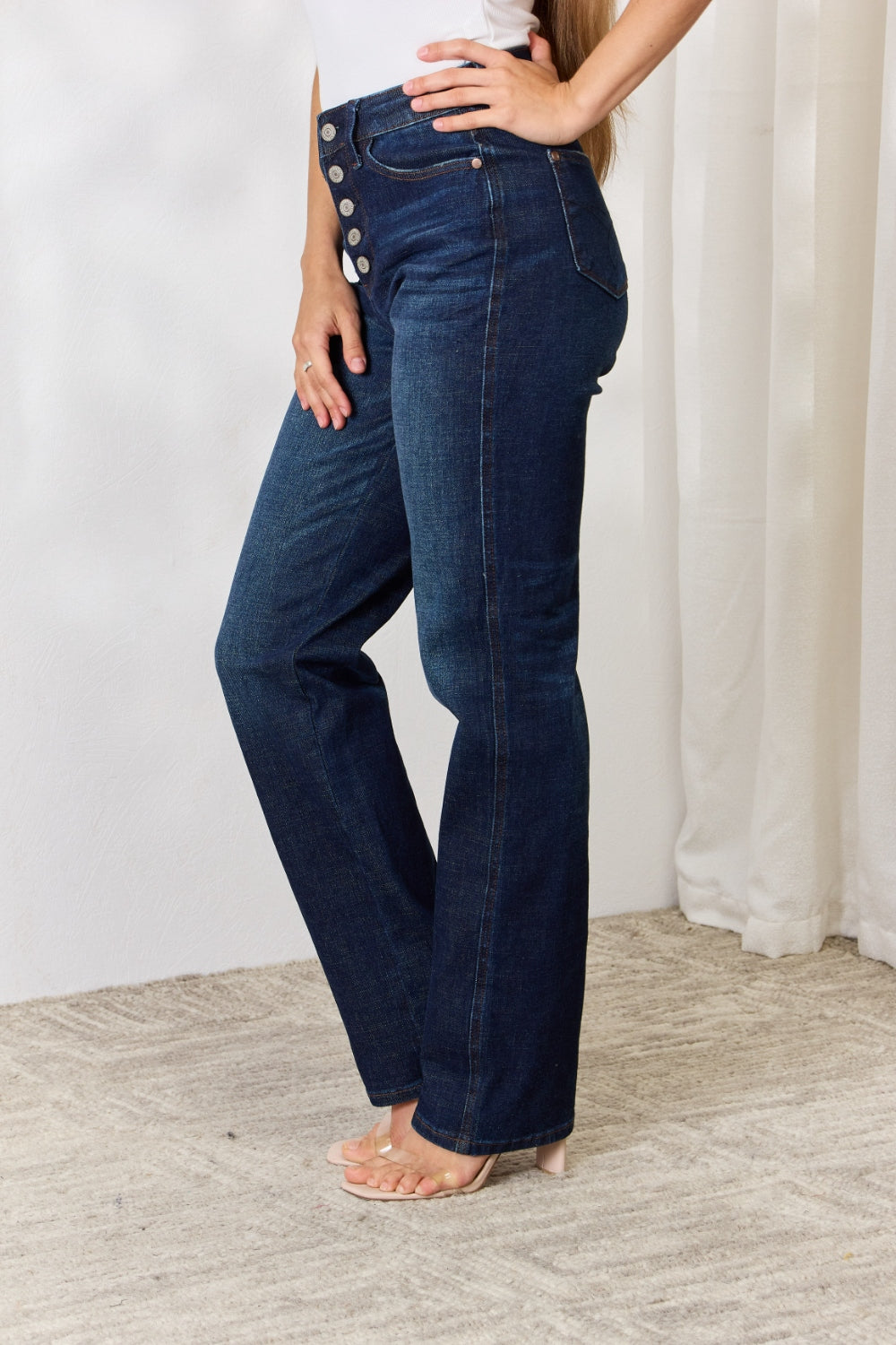 Judy Blue Full Size Button-Fly Straight Jeans-Teresa&#39;s Fashionista LLC