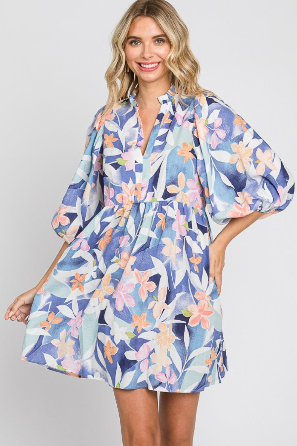 GeeGee Floral Print Mini Dress-Teresa&#39;s Fashionista LLC