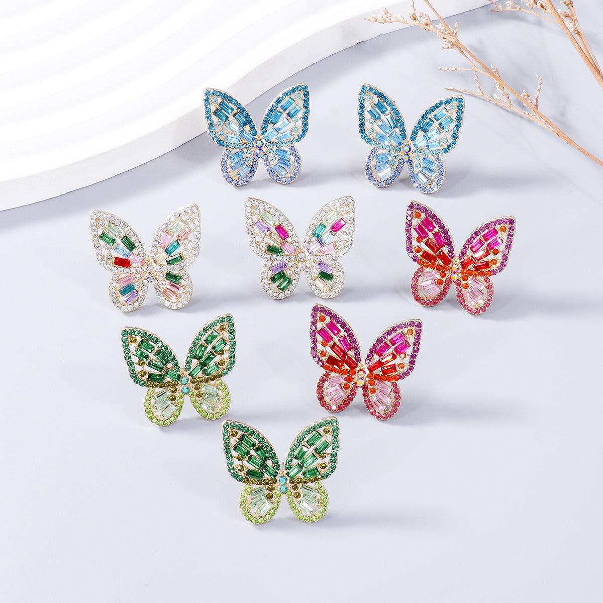 Alloy Inlaid Rhinestone Butterfly Earrings-Teresa&#39;s Fashionista LLC