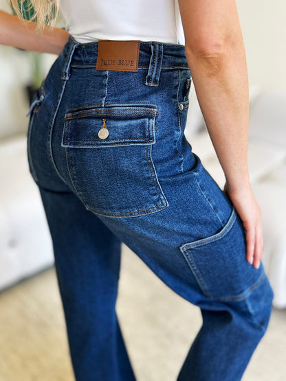 Judy Blue Full Size High Waist Straight Cargo Jeans-Teresa&#39;s Fashionista LLC