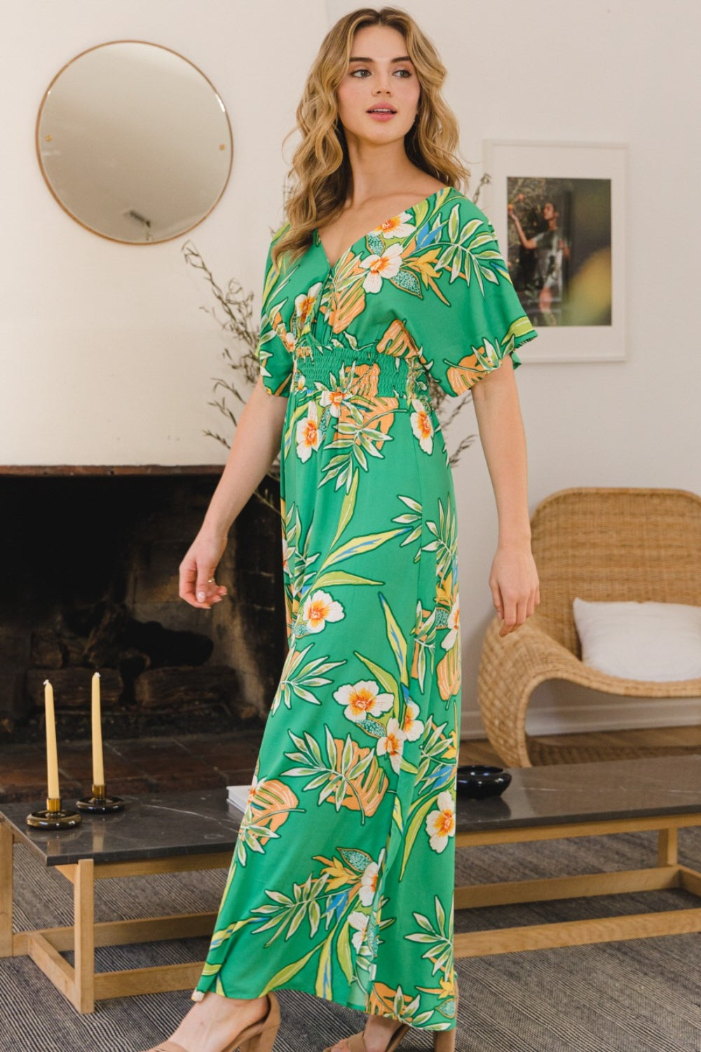 ODDI Full Size Floral Smocked Tied Back Maxi Dress-Teresa&#39;s Fashionista LLC