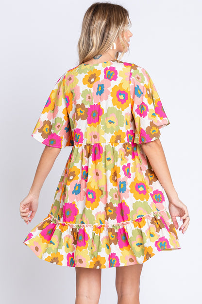 GeeGee Floral V-Neck Ruffle Hem Mini Dress-Teresa&#39;s Fashionista LLC