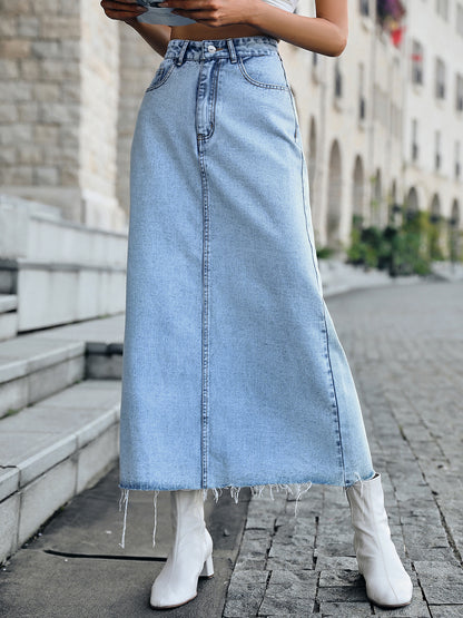 Raw Hem Denim Skirt-Teresa&#39;s Fashionista LLC