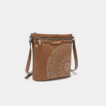 Nicole Lee USA Metallic Stitching Embroidery Inlaid Rhinestone Crossbody Bag-Teresa&#39;s Fashionista LLC