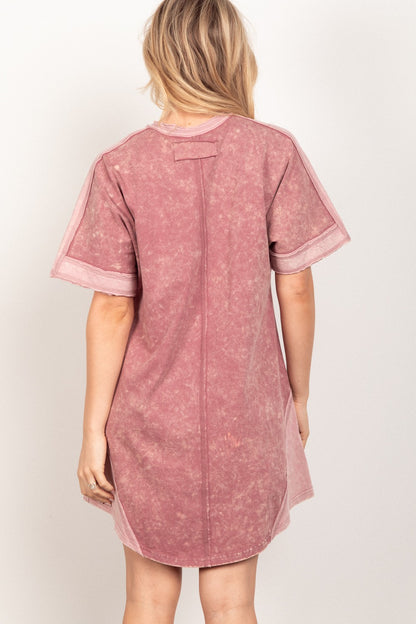 VERY J Short Sleeve V-Neck Tee Dress-Teresa&#39;s Fashionista LLC