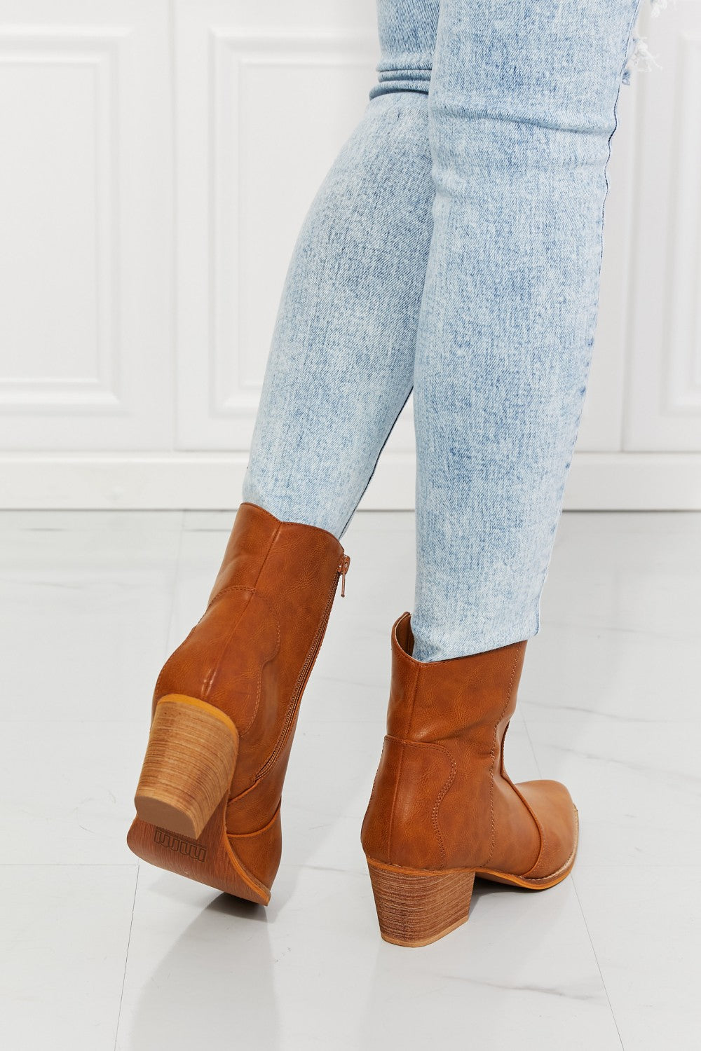 MMShoes Watertower Town Faux Leather Western Ankle Boots in Ochre-Teresa&#39;s Fashionista LLC