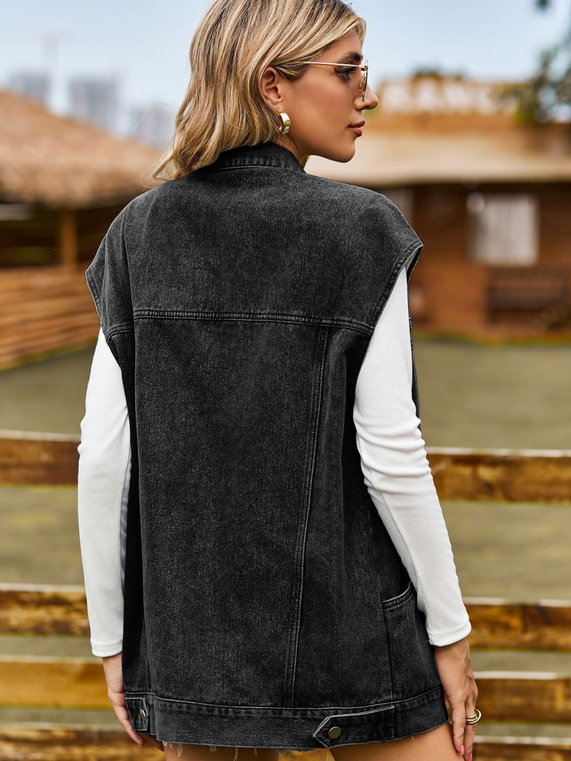 Button Up Collared Neck Sleeveless Denim Jacket-Teresa&#39;s Fashionista LLC