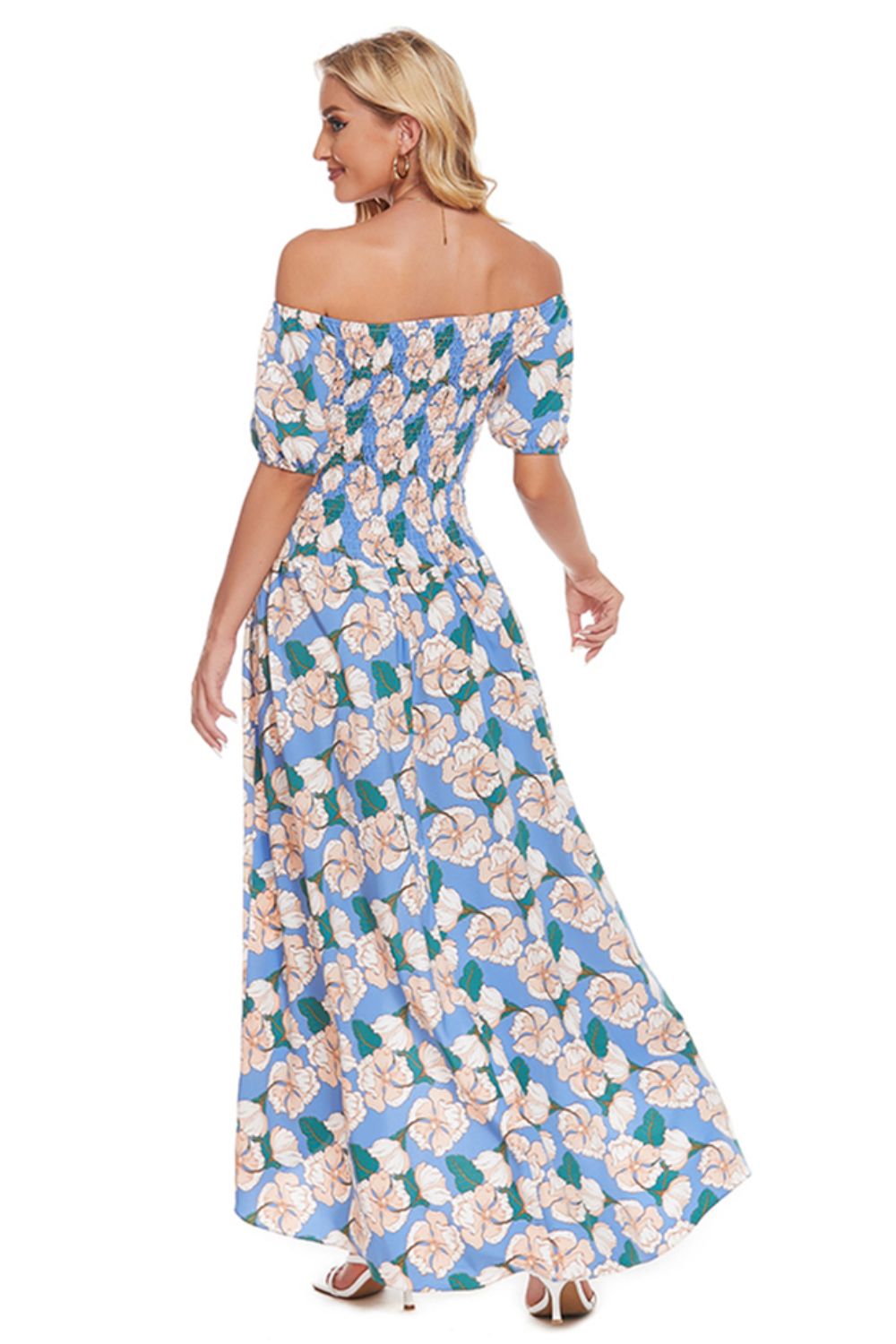 Floral Off-Shoulder Slit Maxi Dress-Teresa&#39;s Fashionista LLC