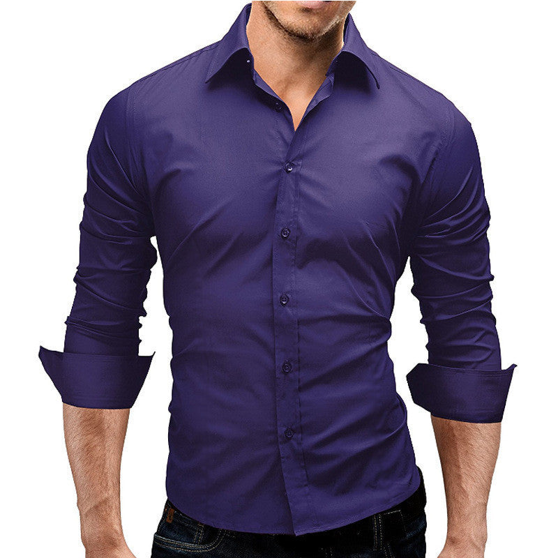 Men's Slim-fit Long-sleeved Solid Color Simple Formal Shirt-Teresa&#39;s Fashionista LLC