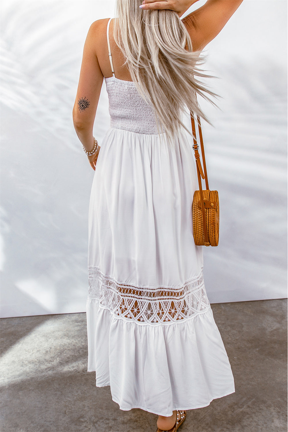 Buttoned Spliced Lace Spaghetti Strap Maxi Dress-Teresa&#39;s Fashionista LLC