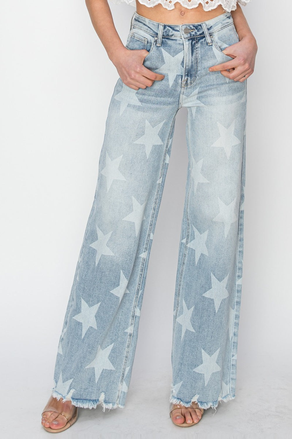 RISEN Full Size Raw Hem Star Wide Leg Jeans-Teresa&#39;s Fashionista LLC