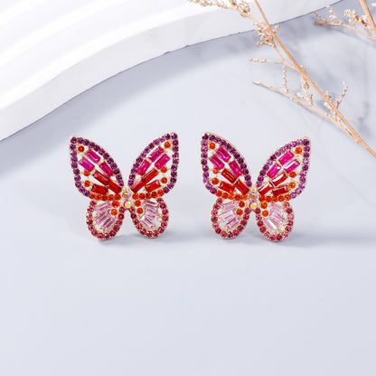 Alloy Inlaid Rhinestone Butterfly Earrings-Teresa&#39;s Fashionista LLC