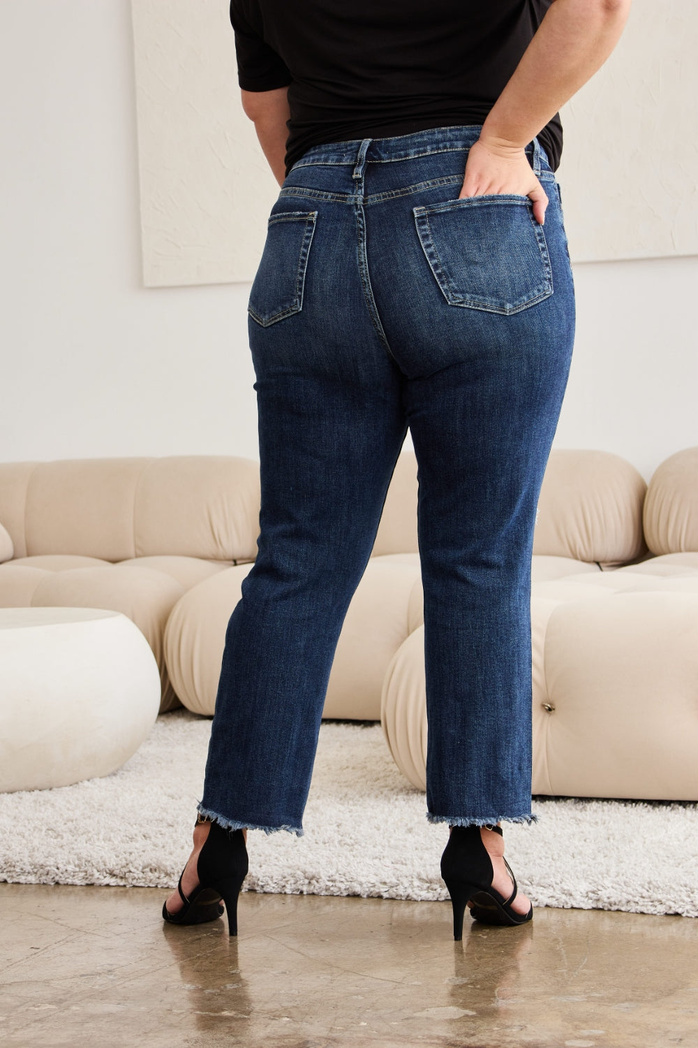 RFM Crop Dylan Full Size Tummy Control Distressed High Waist Raw Hem Jeans-Teresa&#39;s Fashionista LLC