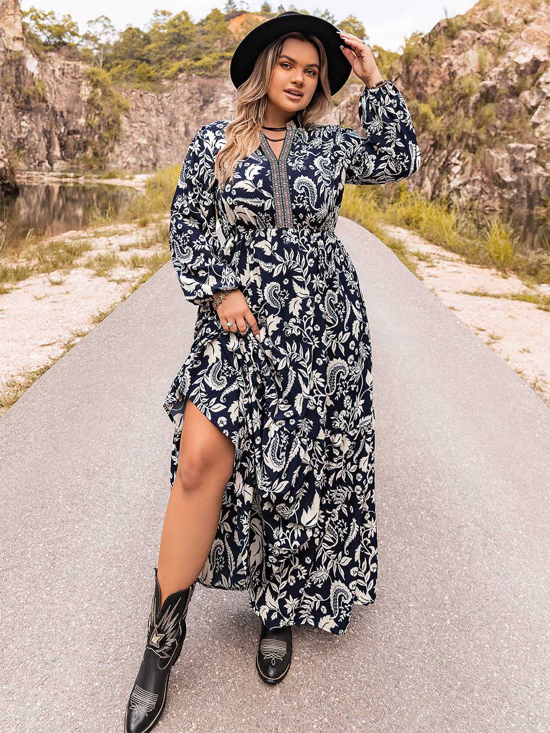 Plus Size Long Sleeve Maxi Dress-Teresa&#39;s Fashionista LLC