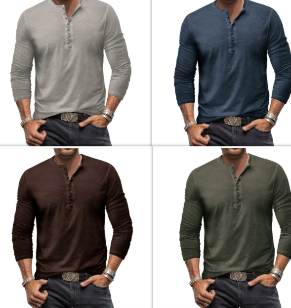 Button Washed Old V-neck Men's T-shirt-Teresa&#39;s Fashionista LLC