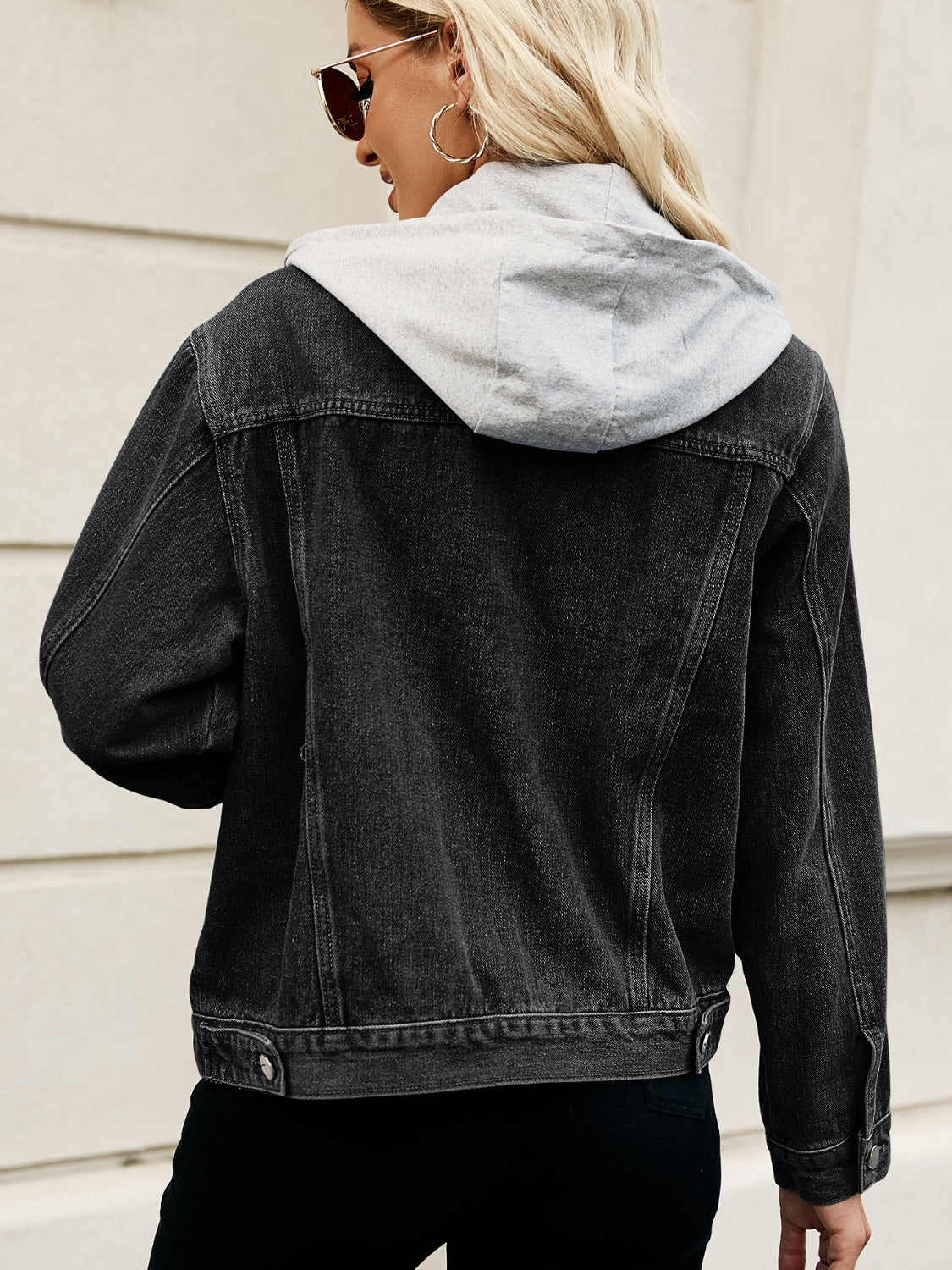 Drawstring Hooded Button Up Denim Jacket-Teresa&#39;s Fashionista LLC