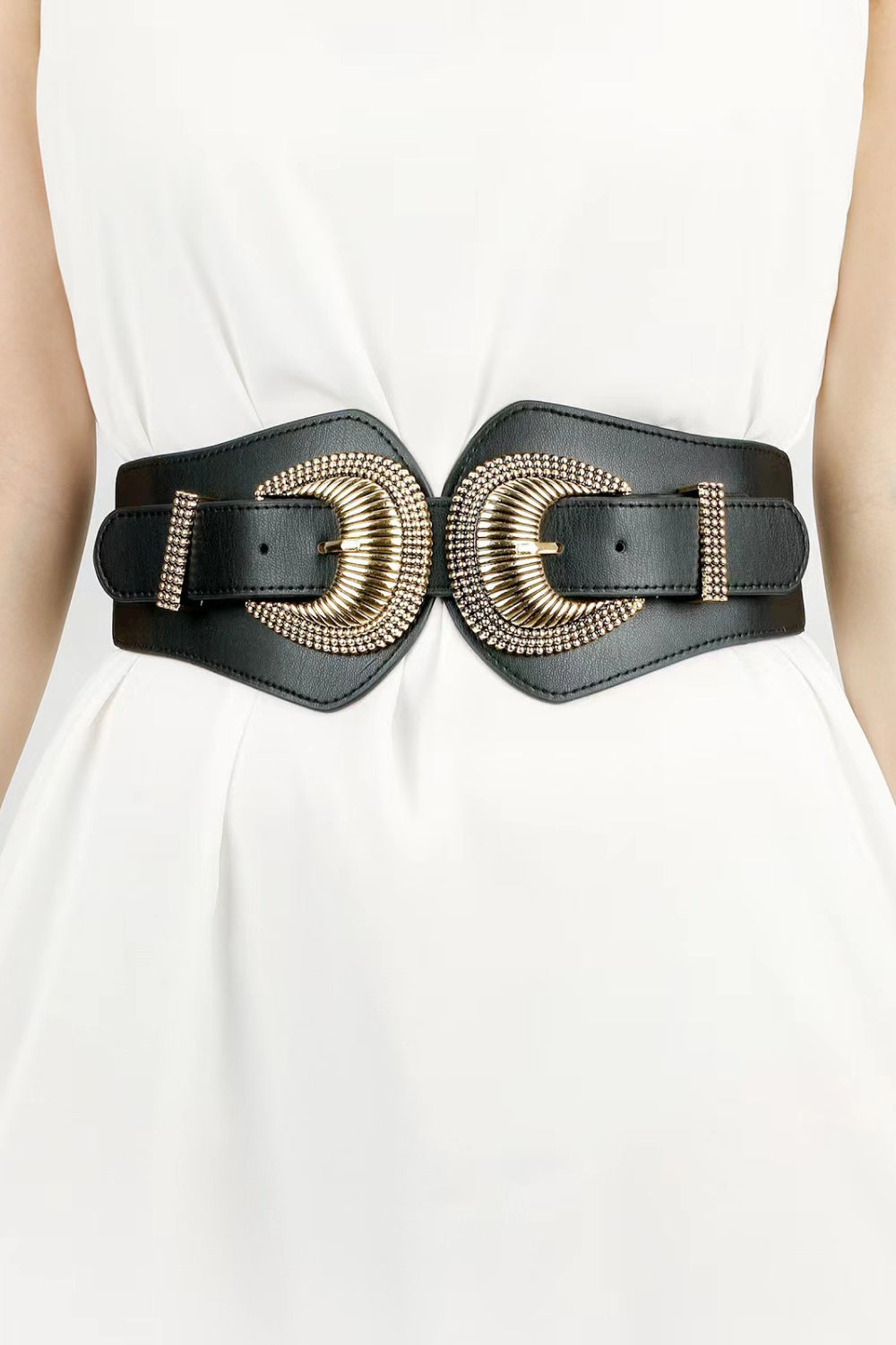 Shell Double Buckle Elastic Wide Belt-Teresa&#39;s Fashionista LLC