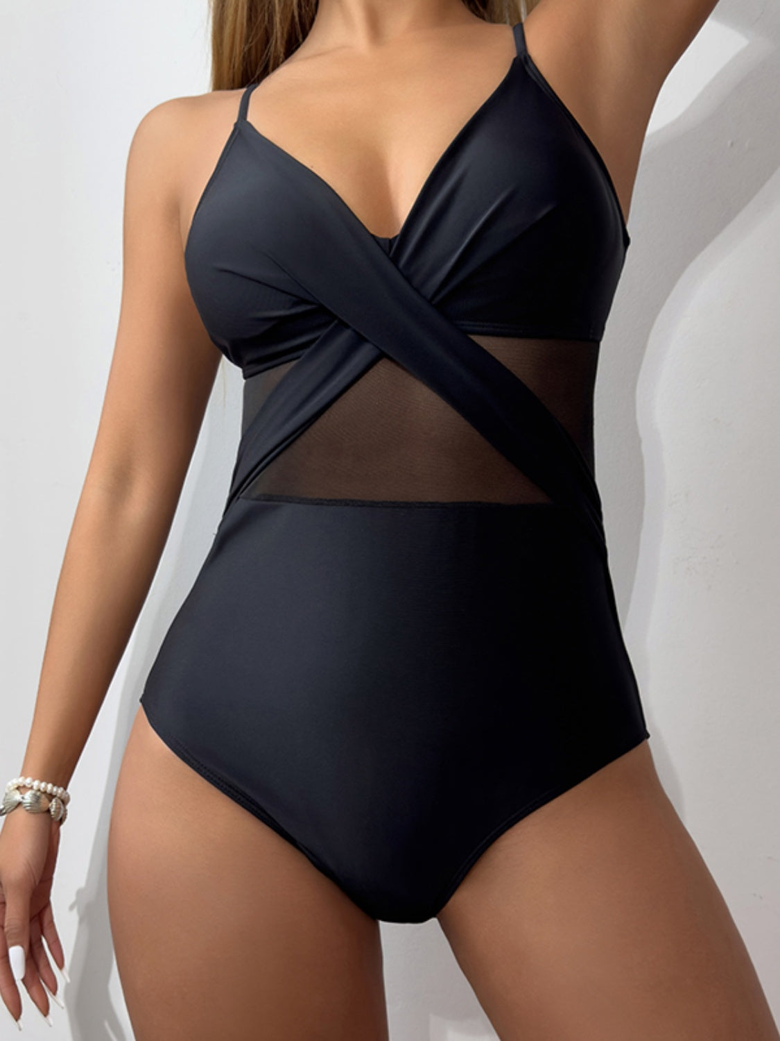 V-Neck Spaghetti Strap One-Piece Swimwear-Teresa&#39;s Fashionista LLC